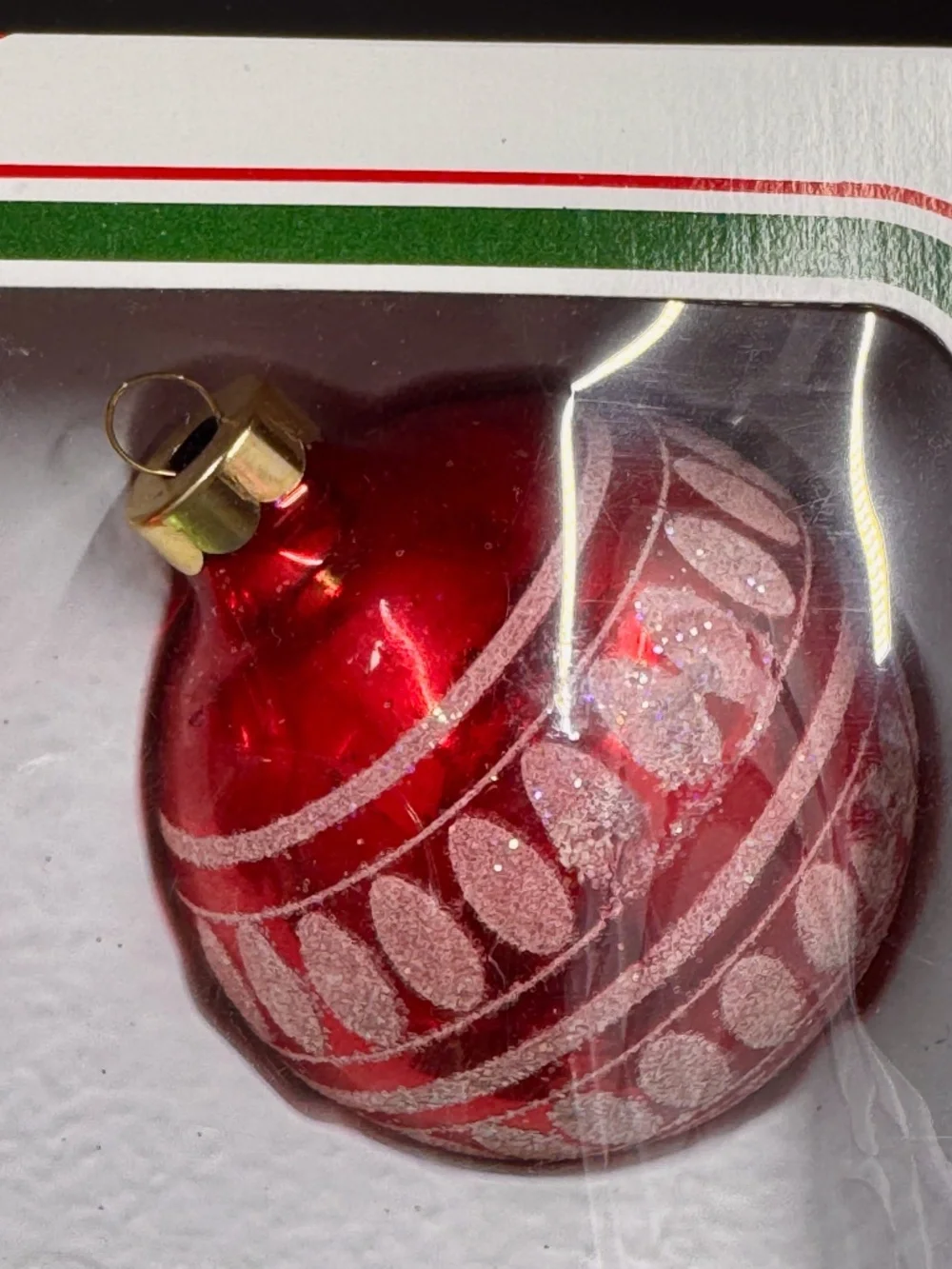 Vintage Set of Four Rauch Red and Green iridescent accents Christmas Ornaments